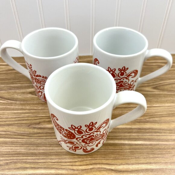Corelle Coordinates Set of 3 Red Paisley Coffee Mugs Stoneware - Picture 11 of 12